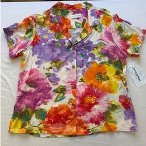 Jams World "Sorbet" Women's Hawaiian Shirt Large 90s NWT Tropical Made in USA